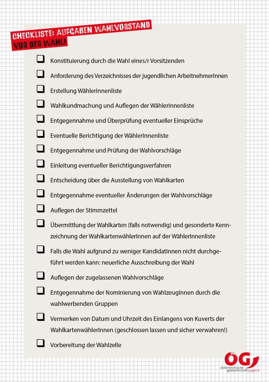 Checkliste: Aufgaben Wahlvorstand vor der Wahl