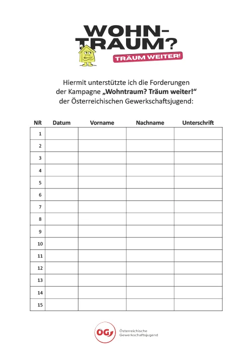 Unterschriftenliste zur Wohnkampagne